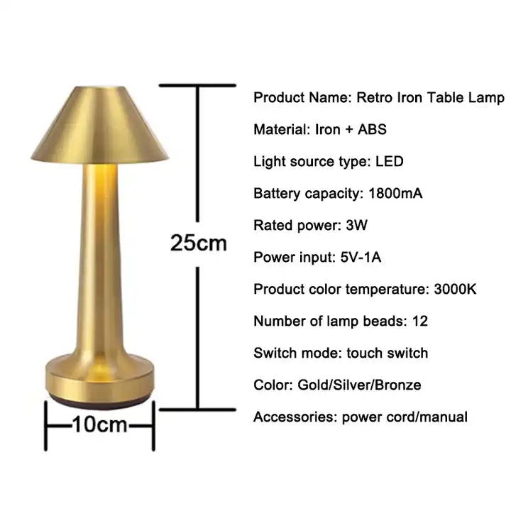 Modern gold desk lamp decorative bedside metal mushroom led wireless rechargeable dimmable hotel table lights for restaurant