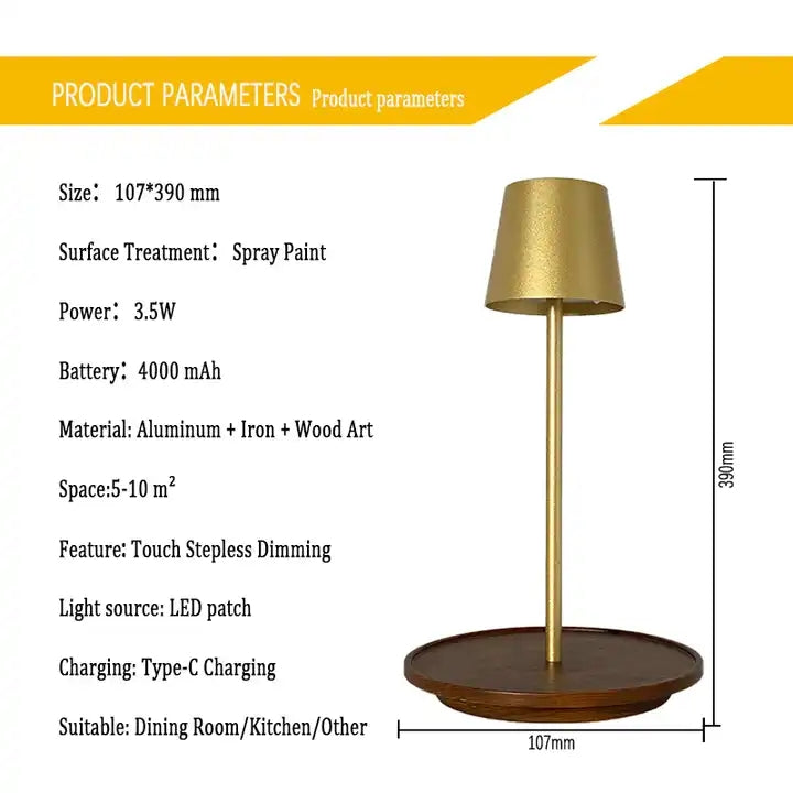 Cordless 5200 mAh Battery Operated USB-C Port Rechargeable 3.5W Touch Rechargeable LED Table Lamp