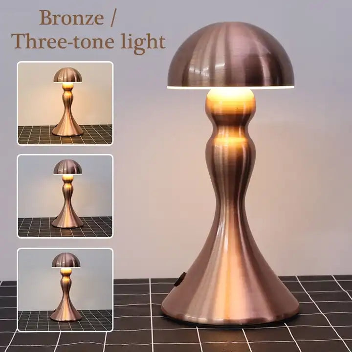 Nordic luxury hotel restaurant decorative modern cordless led rechargeable metal mushroom table lamp