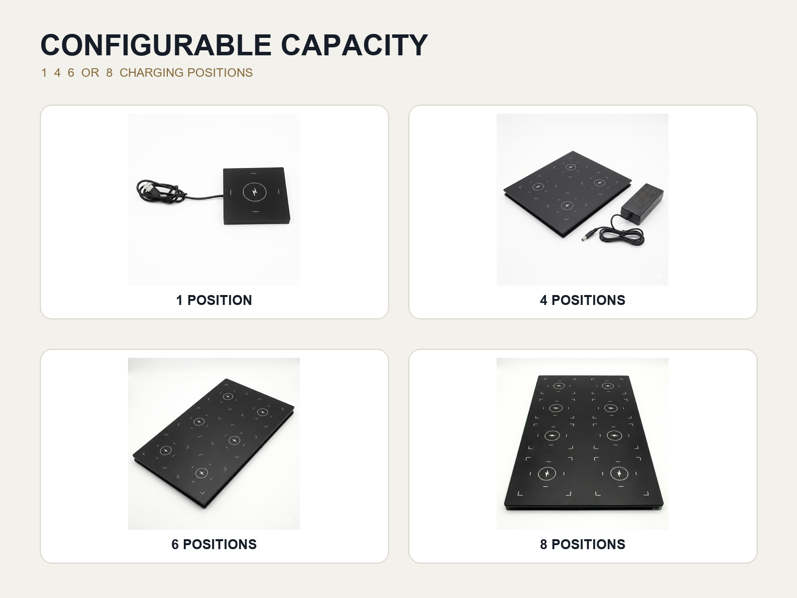 One four six and eight position charging-base options for compatible cordless table lamps