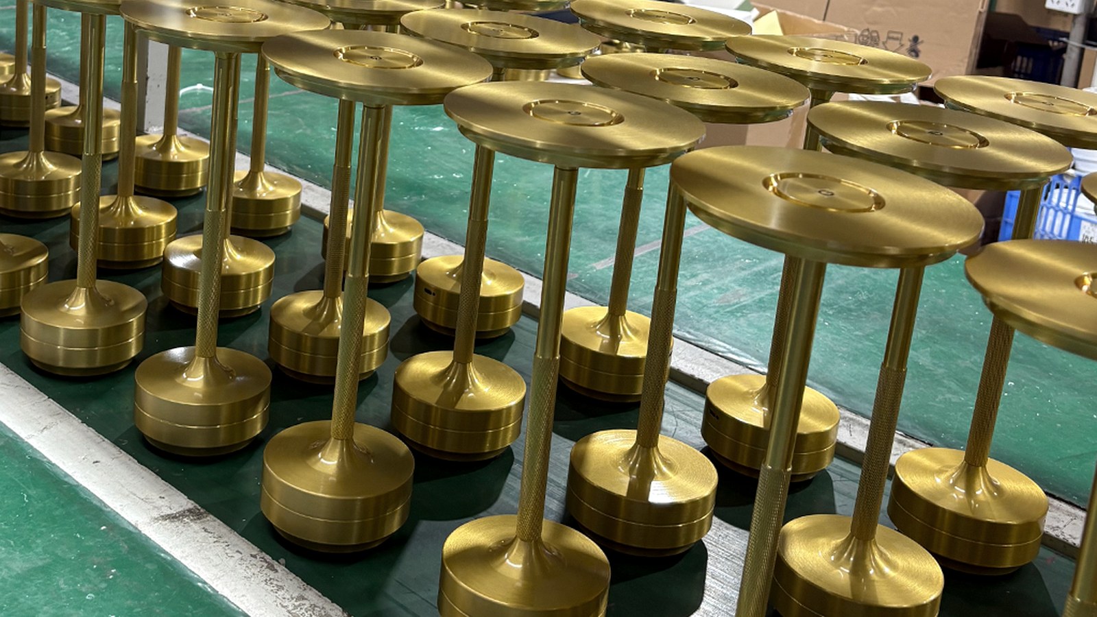 Factory production of cordless table lamps for commercial restaurant and hotel projects