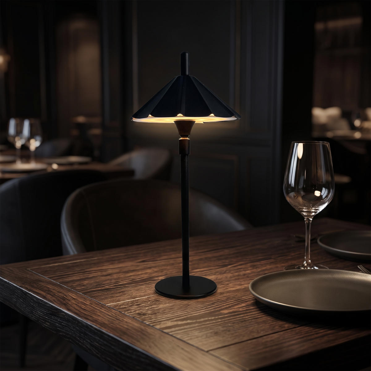 Vintage Umbrella Shade Metal Touch Dimmable Cordless Rechargeable Outdoor Patio Garden Dining Ambient LED Table Lamp