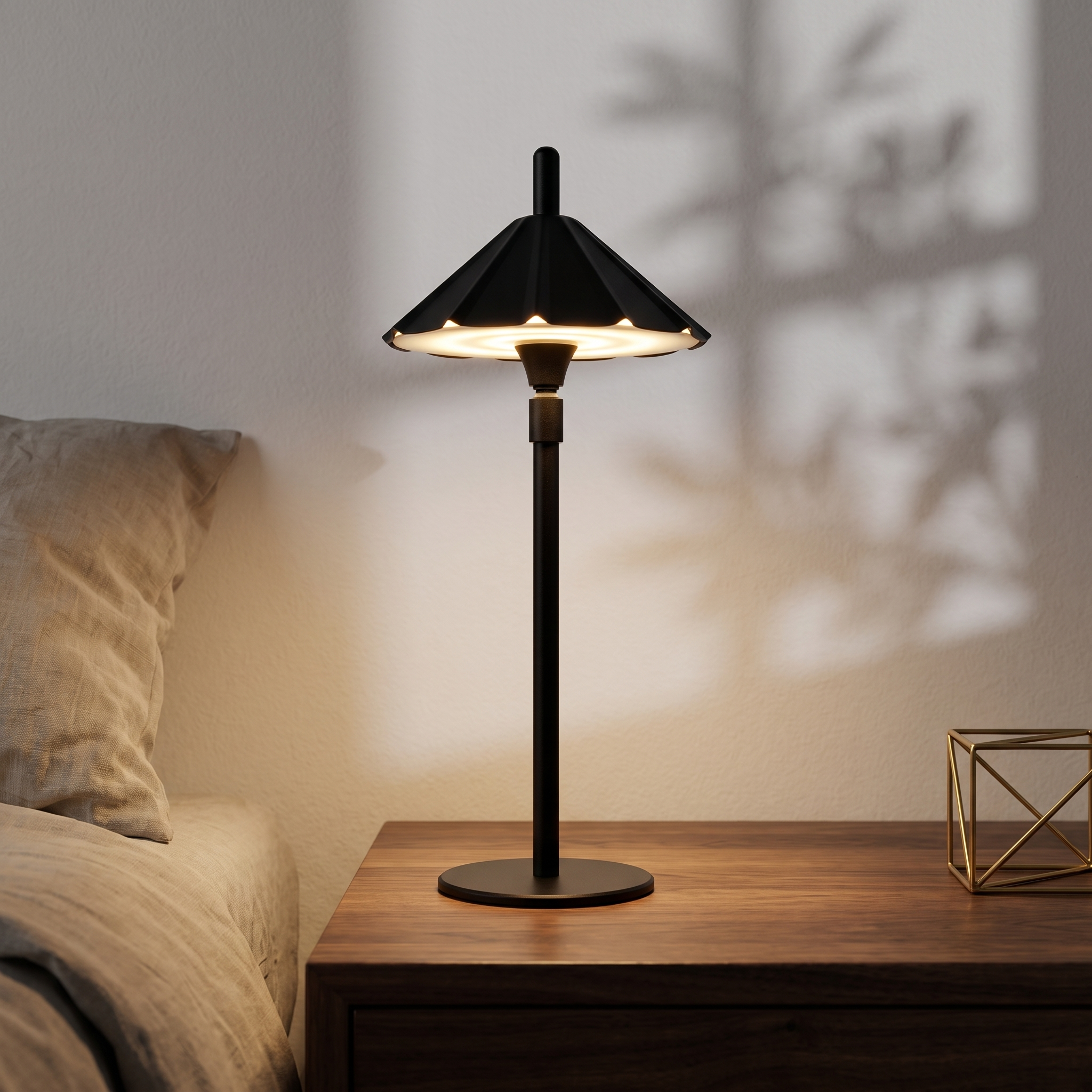 Vintage Umbrella Shade Metal Touch Dimmable Cordless Rechargeable Outdoor Patio Garden Dining Ambient LED Table Lamp