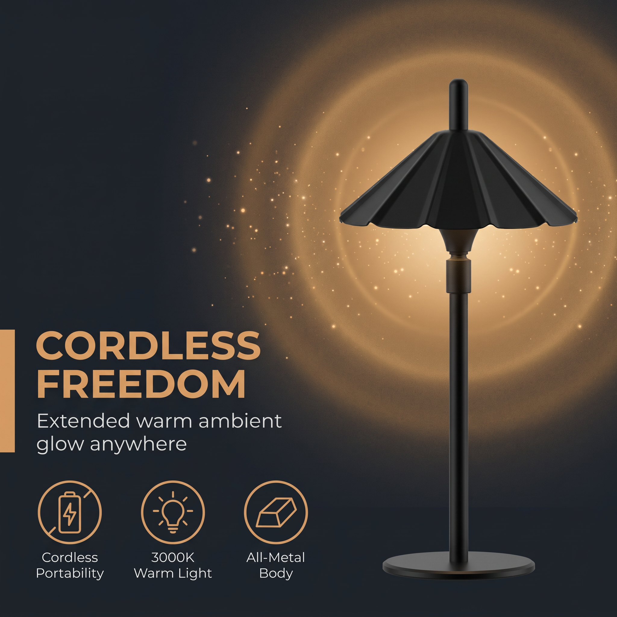 Vintage Umbrella Shade Metal Touch Dimmable Cordless Rechargeable Outdoor Patio Garden Dining Ambient LED Table Lamp
