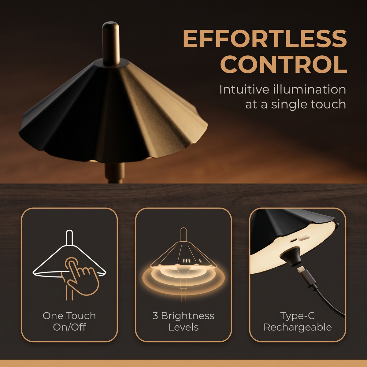 Vintage Umbrella Shade Metal Touch Dimmable Cordless Rechargeable Outdoor Patio Garden Dining Ambient LED Table Lamp