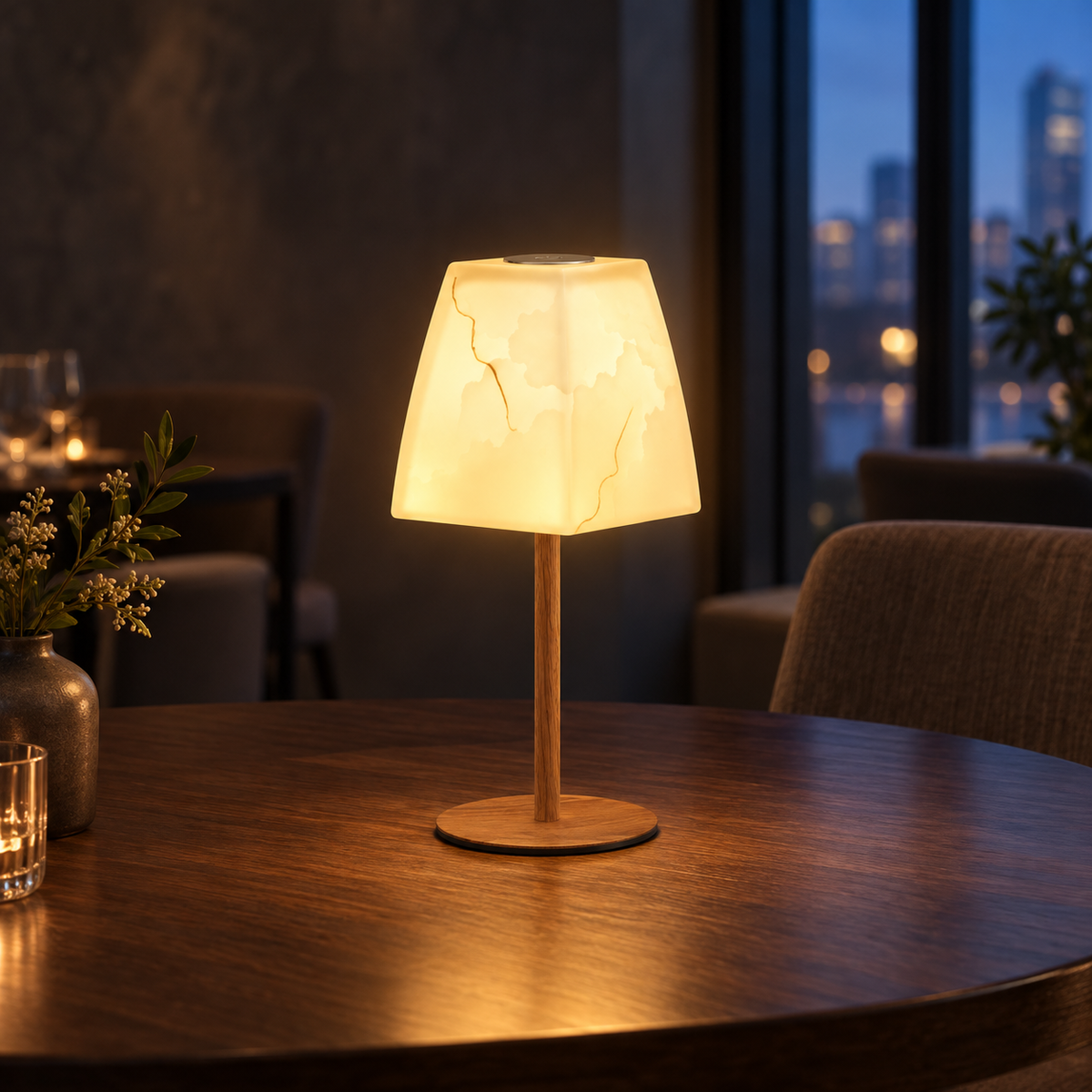 Marble-Pattern Glass Rechargeable Table Lamp with 3-Color Stepless Touch Dimming