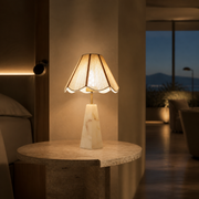 Rechargeable Bulb Table Lamp with Marble Base, Fabric Shade and Remote Dimming