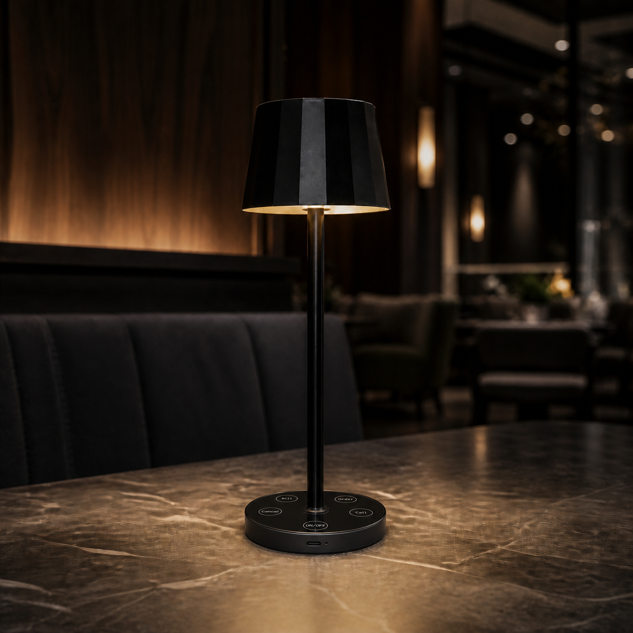 Rechargeable Restaurant Waiter Call Table Lamp System with Display and Watch Receivers