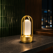 Aluminum Acrylic Cage Lantern Cordless Table Lamp with 2600mAh Battery for Hospitality