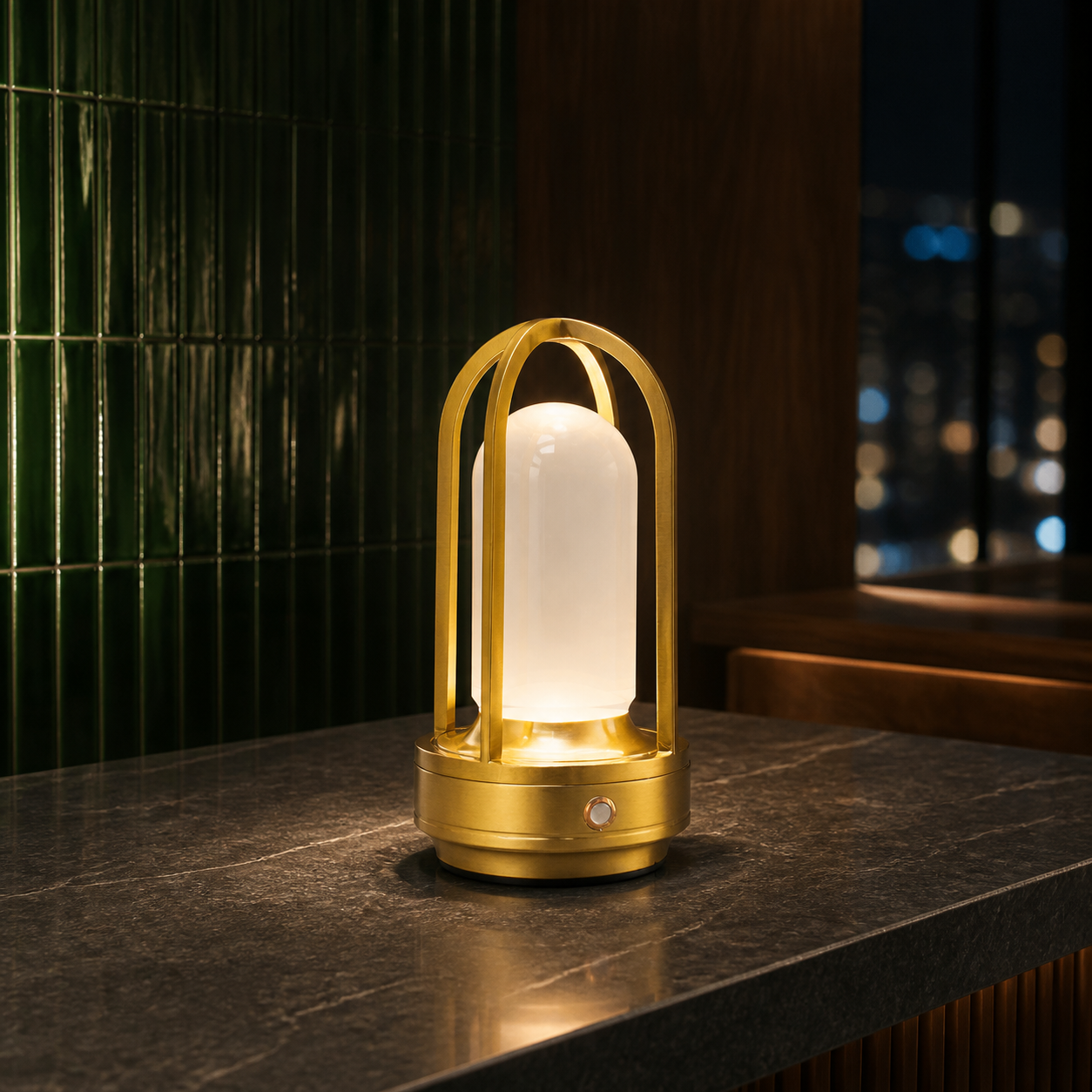 Aluminum Acrylic Cage Lantern Cordless Table Lamp with 2600mAh Battery for Hospitality