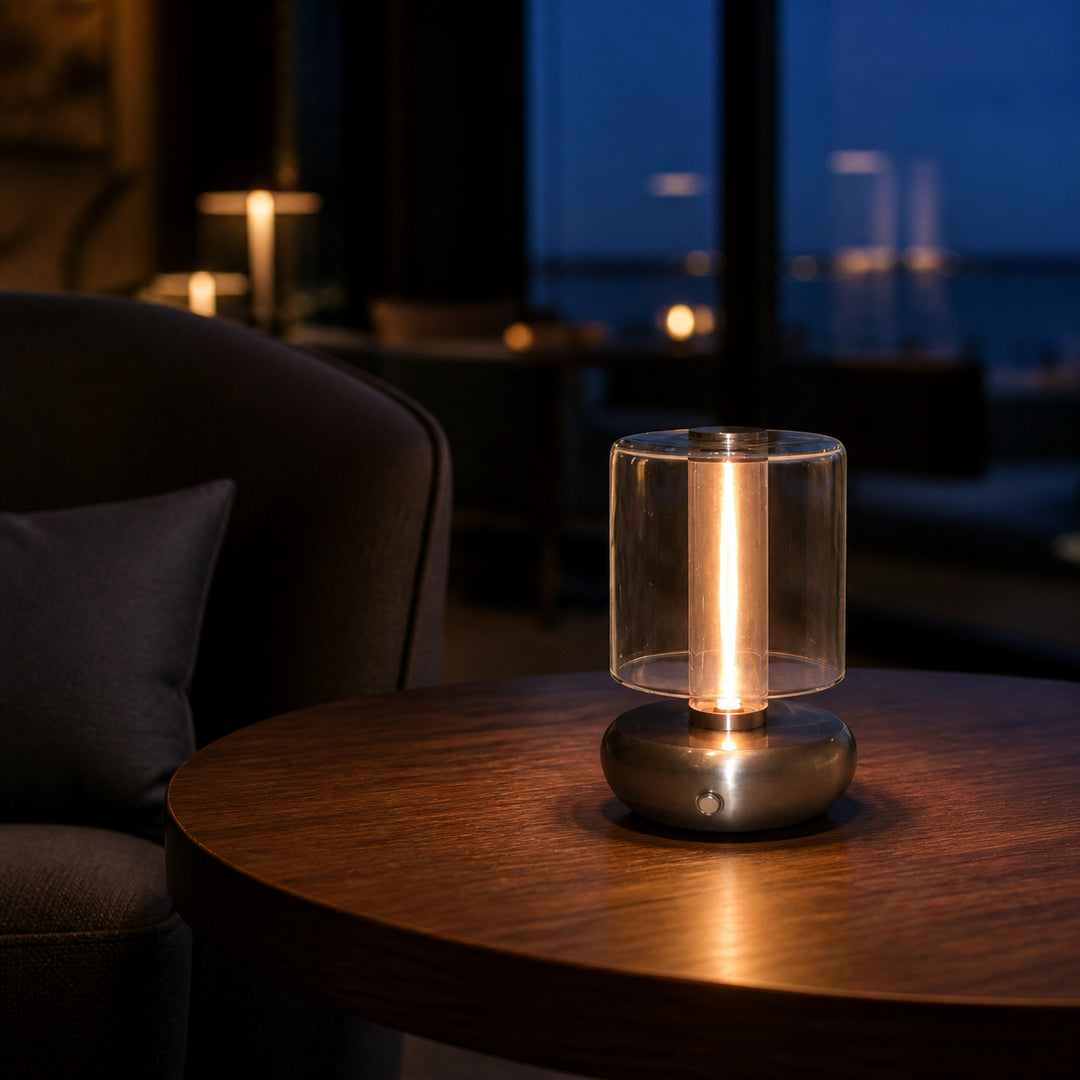 Rechargeable Transparent Acrylic Cylinder Cordless Small Table Lamp