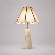 Rechargeable Bulb Table Lamp with Marble Base, Fabric Shade and Remote Dimming