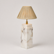Rechargeable Bulb Marble Column Table Lamp with Fabric Shade and Remote Dimming