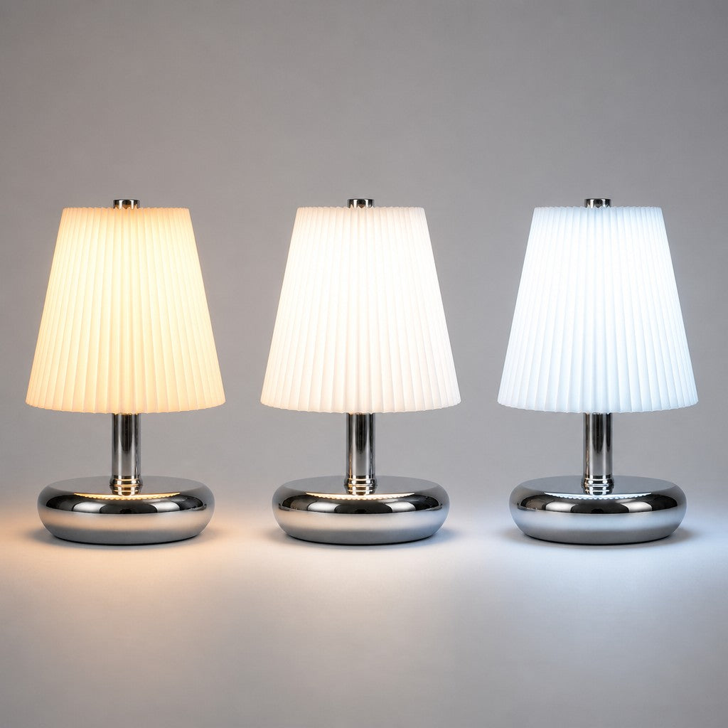 Rechargeable Pleated Fabric Shade Table Lamp with 3CCT Touch Dimming for Restaurants