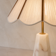 Rechargeable Bulb Table Lamp with Marble Base, Fabric Shade and Remote Dimming