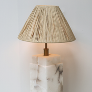 Rechargeable Bulb Marble Column Table Lamp with Fabric Shade and Remote Dimming