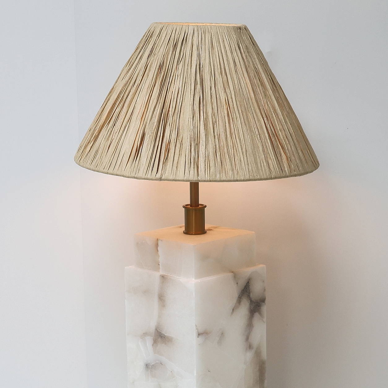 Rechargeable Bulb Marble Column Table Lamp with Fabric Shade and Remote Dimming