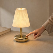 Rechargeable Pleated Fabric Shade Table Lamp with 3CCT Touch Dimming for Restaurants