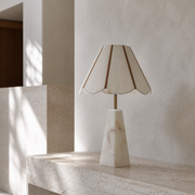 Rechargeable Bulb Table Lamp with Marble Base, Fabric Shade and Remote Dimming