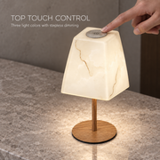 Marble-Pattern Glass Rechargeable Table Lamp with 3-Color Stepless Touch Dimming