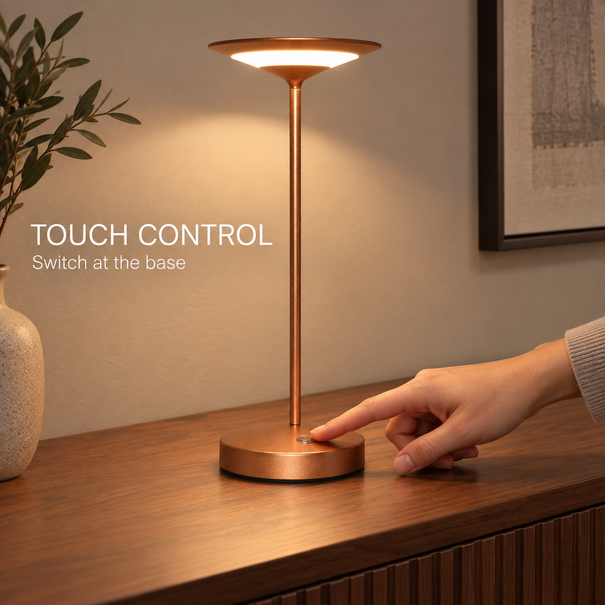 Restaurant Cordless Slim Rechargeable LED Table Lamp with 2700K Touch Control
