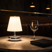 Rechargeable Pleated Fabric Shade Table Lamp with 3CCT Touch Dimming for Restaurants