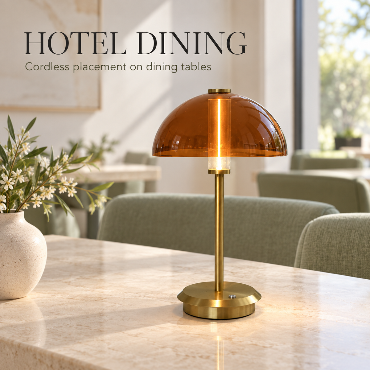 Acrylic Dome Rechargeable LED Table Lamp with 3000K Dimming and Breathing Effect for Restaurants