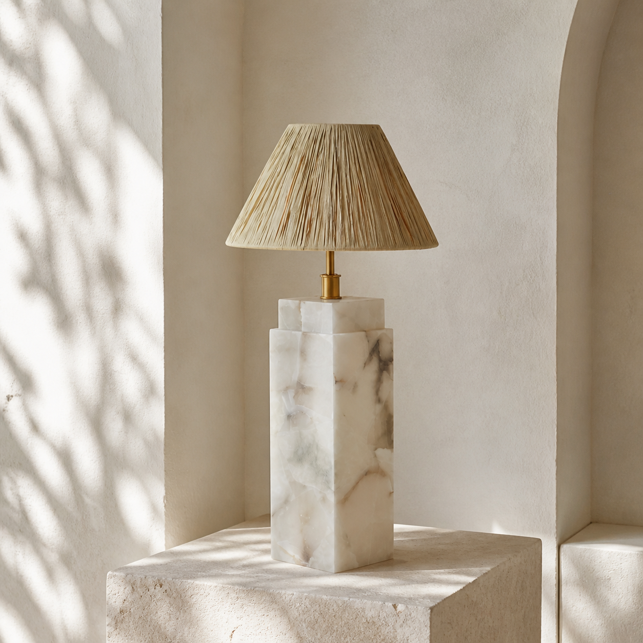 Rechargeable Bulb Marble Column Table Lamp with Fabric Shade and Remote Dimming