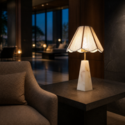 Rechargeable Bulb Table Lamp with Marble Base, Fabric Shade and Remote Dimming