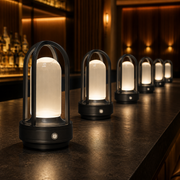 Aluminum Acrylic Cage Lantern Cordless Table Lamp with 2600mAh Battery for Hospitality