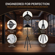 Nordic Minimalist Foldable Tripod Lamp Aluminum Umbrella Shade Touch Sensor Cordless Battery Powered Bedside LED Table Light