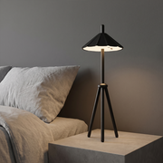 Nordic Minimalist Foldable Tripod Lamp Aluminum Umbrella Shade Touch Sensor Cordless Battery Powered Bedside LED Table Light