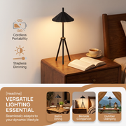 Nordic Minimalist Foldable Tripod Lamp Aluminum Umbrella Shade Touch Sensor Cordless Battery Powered Bedside LED Table Light