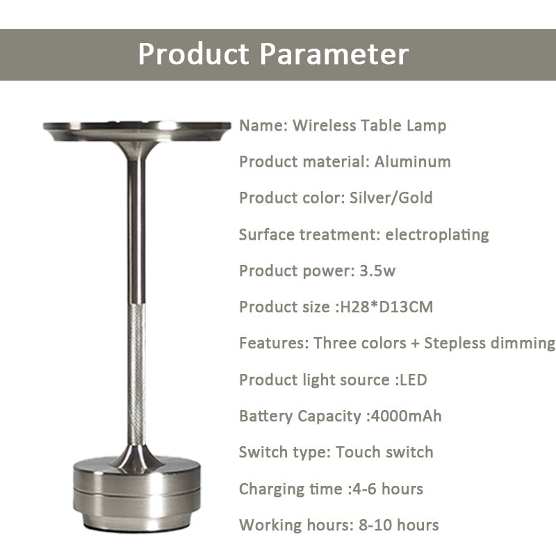 Restaurant Luxury Cordless Rechargeable Aluminum Metal Touch Hotel Bar Living Room Reading Decoration Led Table Lamp detail image 1