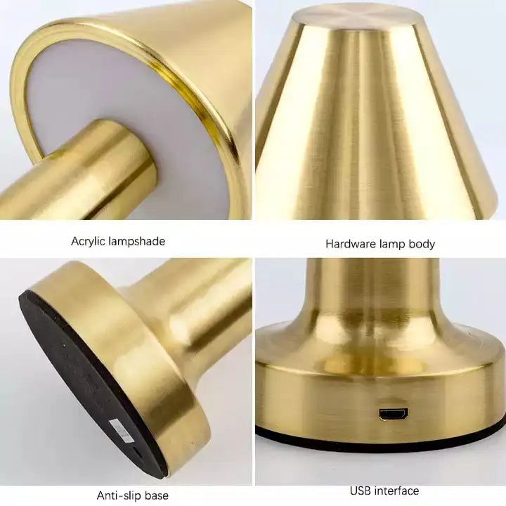 Modern gold desk lamp decorative bedside metal mushroom led wireless rechargeable dimmable hotel table lights for restaurant