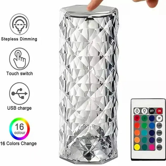 Touch Cordless Crystal 16 Colors Rechargeable rose diamond led acrylic table lamp