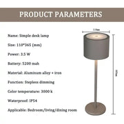 Modern Hotel Style Rechargeable LED Table Lamp Portable Outdoor Cordless Electric Table Lamp
