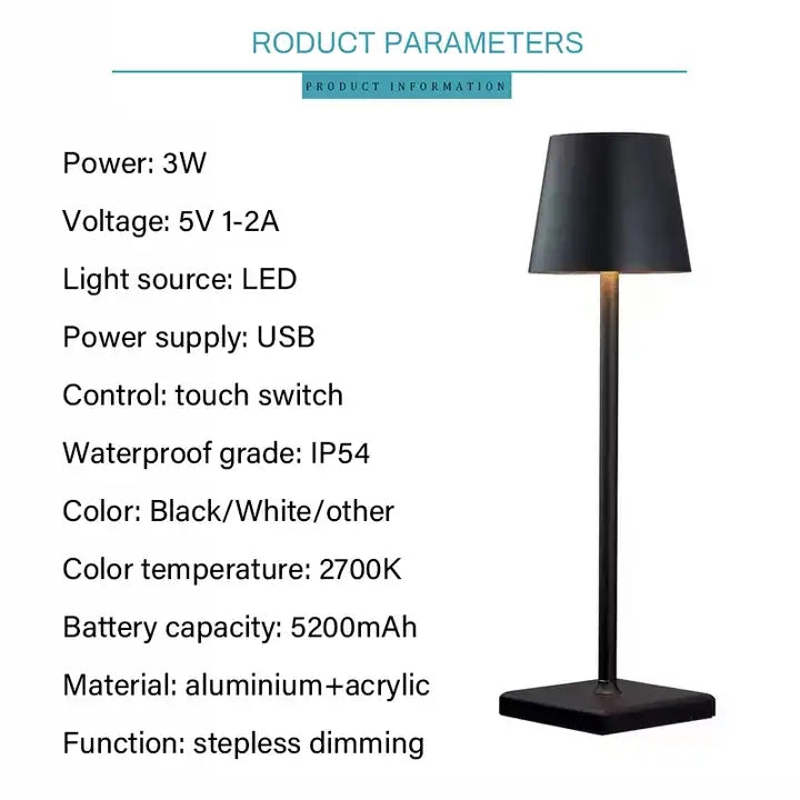 Nordic Indoor Outdoor Metal Lampada da tavolo Led Hotel Restaurant Lampe De Table With Contact Charging Base