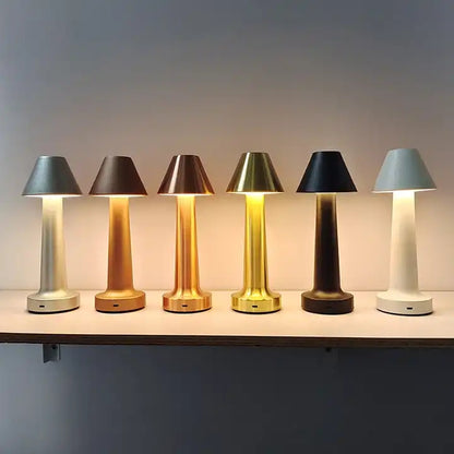 Modern gold desk lamp decorative bedside metal mushroom led wireless rechargeable dimmable hotel table lights for restaurant