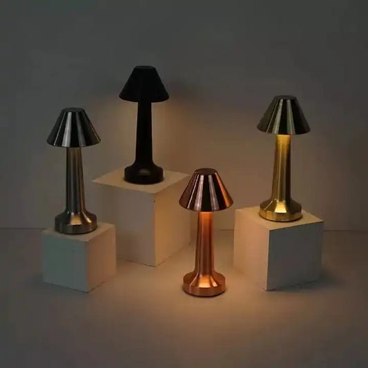 Modern gold desk lamp decorative bedside metal mushroom led wireless rechargeable dimmable hotel table lights for restaurant