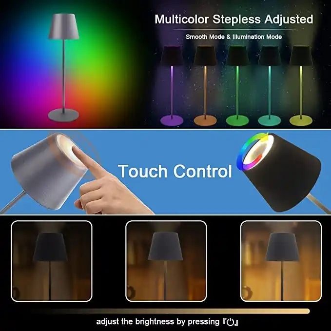 Cordless Metal Led Touch Adjustable Colors RGB Night Light Restaurant Table Lamp Bedroom Dormitory Hotel Bedside Study Light