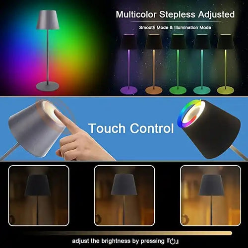Cordless Metal Led Touch Adjustable Colors RGB Night Light Restaurant Table Lamp Bedroom Dormitory Hotel Bedside Study Light