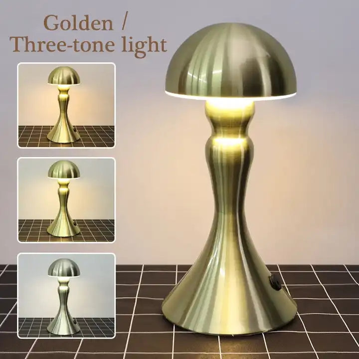 Nordic luxury hotel restaurant decorative modern cordless led rechargeable metal mushroom table lamp