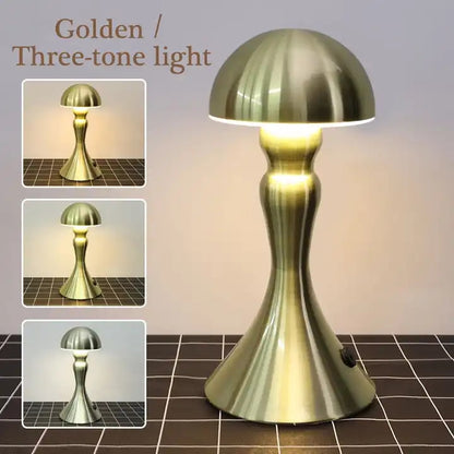Nordic luxury hotel restaurant decorative modern cordless led rechargeable metal mushroom table lamp