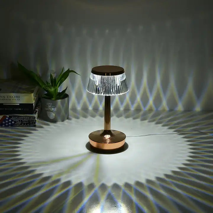 Modern Luxury Crystal Aurora Clear Dining Lamps Cordless Restaurant Table Lamp With Rechargeable Battery Operated