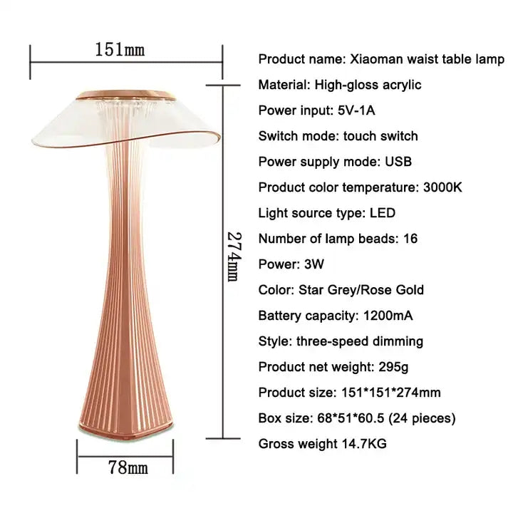 Creative Small Waist Table Lamp Simple and Fashionable Led Eye Protection Charging Touch Stepless Dimming Smart Lamp Table
