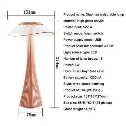 Creative Small Waist Table Lamp Simple and Fashionable Led Eye Protection Charging Touch Stepless Dimming Smart Lamp Table