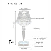 Modern Crystal Table Lamp Three-level Touch Dimming Bedside Lamp USB Rechargeable Decoration Lamp