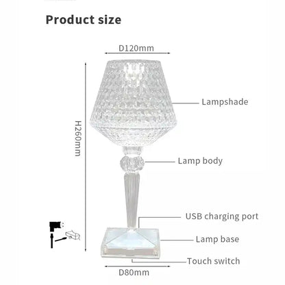 Modern Crystal Table Lamp Three-level Touch Dimming Bedside Lamp USB Rechargeable Decoration Lamp