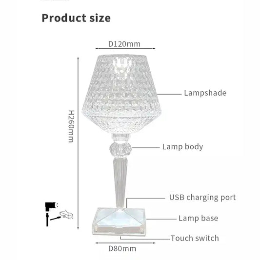 Modern Crystal Table Lamp Three-level Touch Dimming Bedside Lamp USB Rechargeable Decoration Lamp